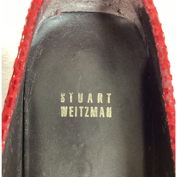 Stuart Weitzman Snakeskin Print Leather Red Jewel Loafers Red Ombre 8M Slip On - Picture 7 of 10